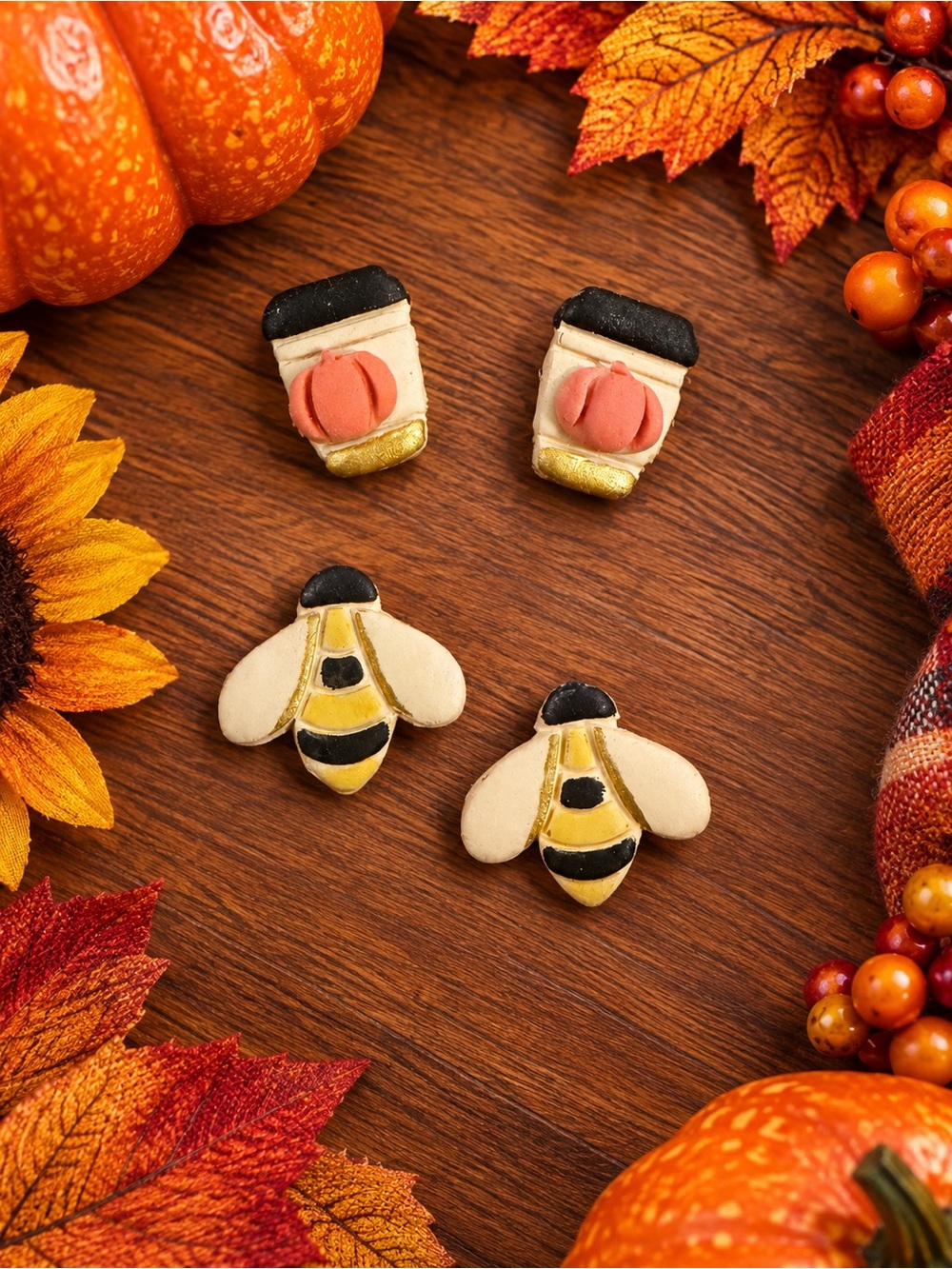 Coffee Cups & Bees Handmade Polymer Clay Earrings